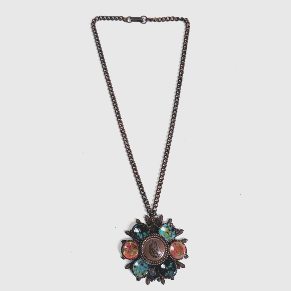 Vintage 1950s Egyptian Revival Mummy Pendant Necklace 19”